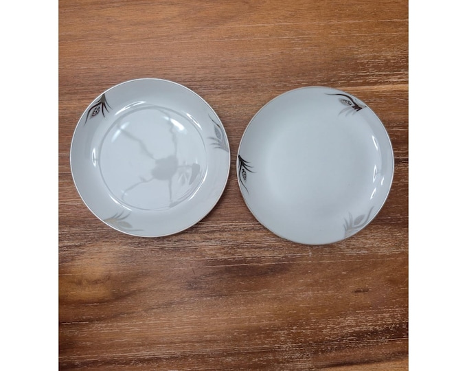 Hayasi Kutani China Platinum Wheat Bread Plate Hand Painted Mid Century Set 2