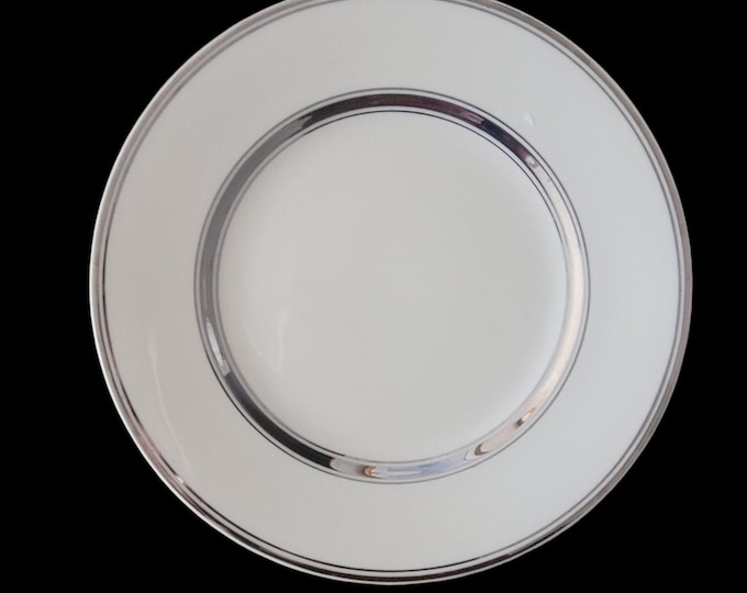 Atlas China Salad Plates: White Fine China with Silver Trim, Set of 4