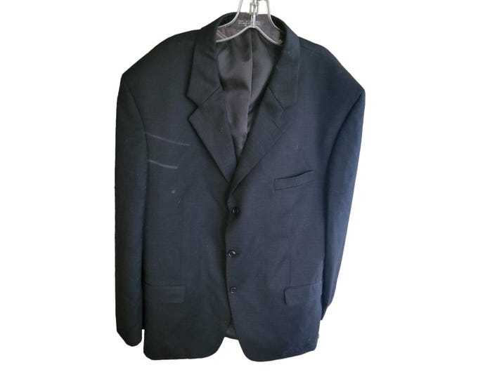 Vtg Evan-Picone Blazer Mens 44 Black Wool Blend 3 Button Classic Professional