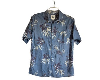 Quiksilver Men’s L Apero Tropical Palm Floral Button Up Short Sleeve Vacation Shirt