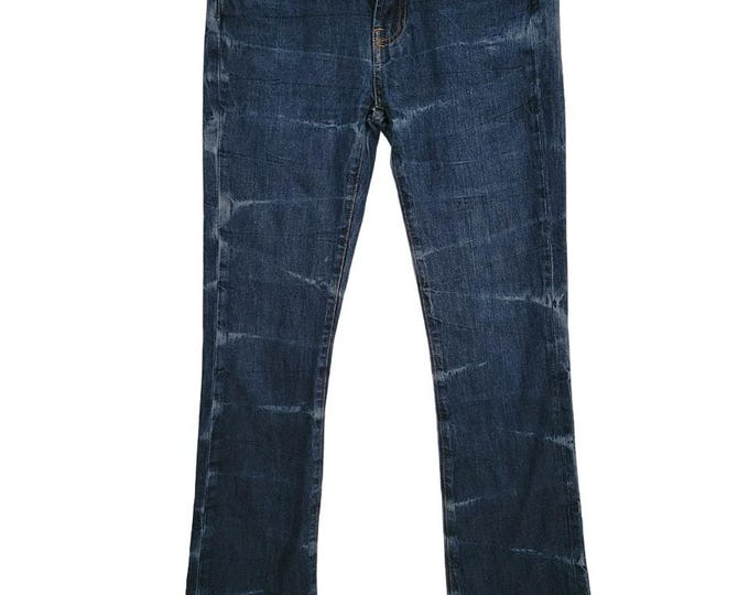 Anne Klein Women Size 2 Jeans Dark Wash Denim Tie Dye Gold Retro 70s Hippy Boho