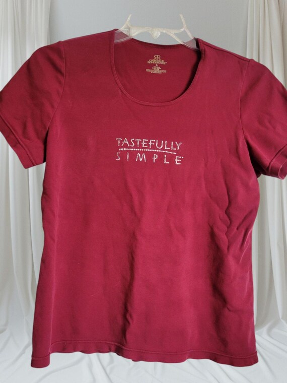 Y2K Gabrielle Rohde Royce Women Size L Rhinestones Tastefully Simple Wine Color