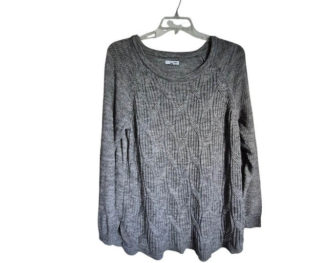 Sonoma Women's Gray Cable Knit Sweater – Cotton Blend, Y2K Oversized Fit (2X)