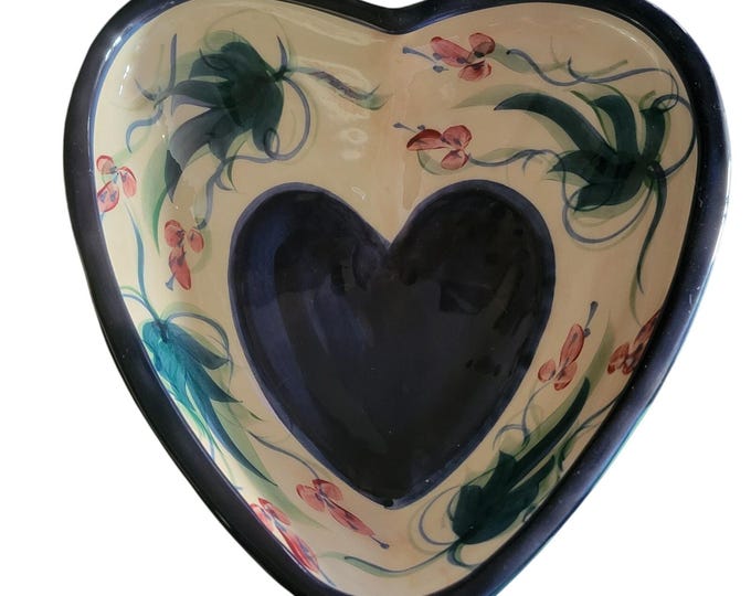 Gail Pittman Pottery Grapevine Pattern Heart Serving Bowl Dated 1993 Vintage