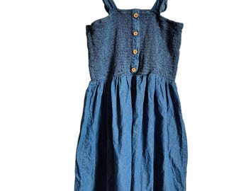 Vtg Madison Grey Dress Chambray Size Medium Knee Length Cottage Whimsy Comfort