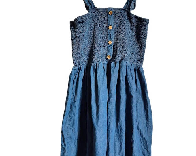 Vtg Madison Grey Dress Chambray Size Medium Knee Length Cottage Whimsy Comfort