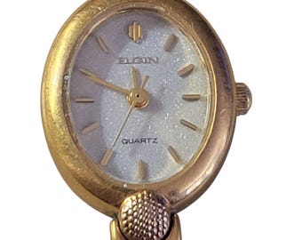 Elgin Women Designer Dress Watch Gold Tone 6 1/2 in Long Bracelet New Battery Japan Movement