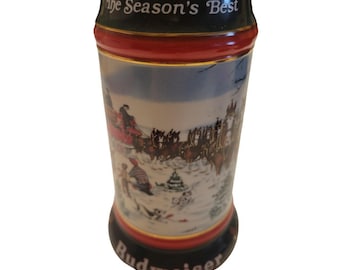 Vintage Budweiser Clydesdale Beer Stein: 1991 Holiday Edition