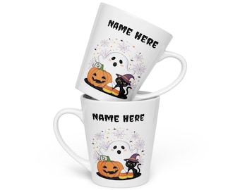 Personalized Halloween Latte Mug: Spooky Ghost, Witch & Pumpkin Spice
