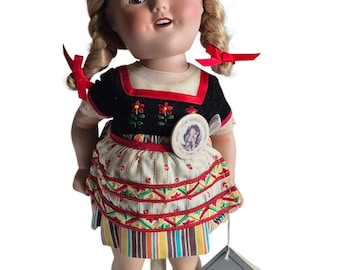 Rare 2004 MBI Danbury Mint Antique Shirley Temple Heidi Doll with Stand Box