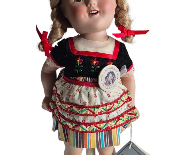 Rare 2004 MBI Danbury Mint Antique Shirley Temple Heidi Doll with Stand Box