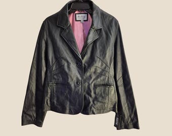 Wilsons Leather Maxima Blazer Women XL Black Pink Lining NWT Vintage Y2K Goth