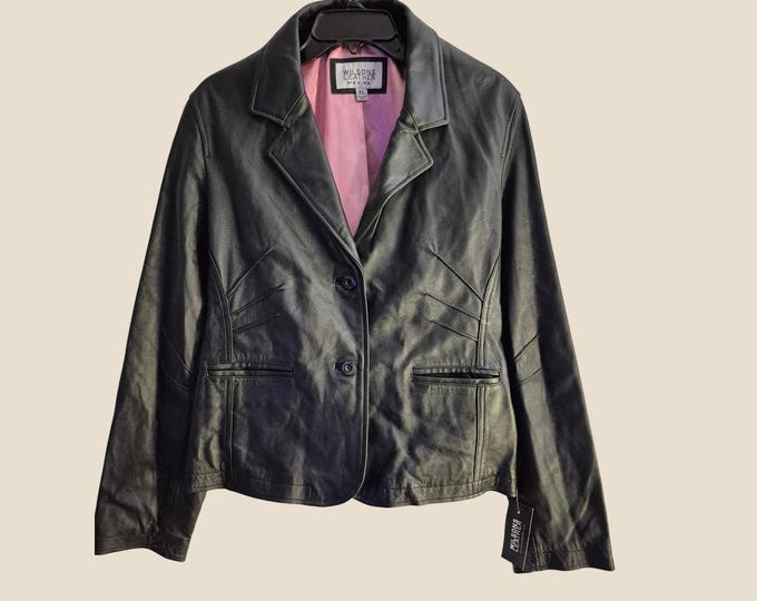Wilsons Leather Maxima Blazer Women XL Black Pink Lining NWT Vintage Y2K Goth