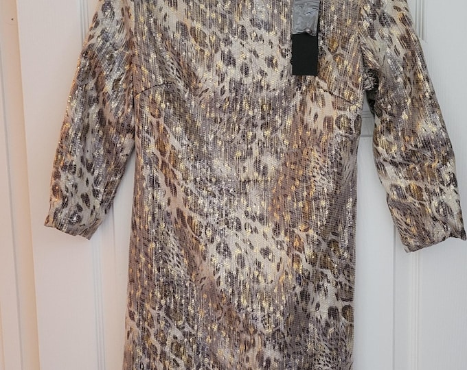 Ark & Co Cocktail Dress Size L Gold Silver Sequin Mini Boat Neck Open Back New