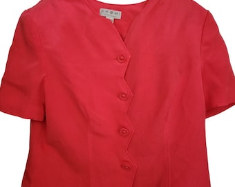 Silk Women Lined Size 16 Jacket Blazer Shomi Scalloped Front Button Vintage