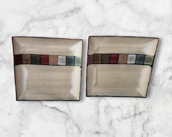 Jessica McClintock Mosaic Square Dinner Plate 11 1/8” Multicolor Stripe Vintage