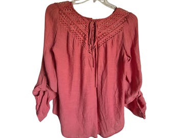 Sweet Wanderer Ladies Top Size Large BOHO Cottage Peasant Country Gauzy Whimsy