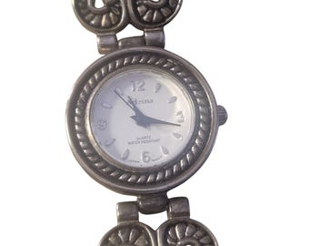 Vintage Acqua Timex Ladies Watch Leather Band Classic Goth Style with New Battery Boho