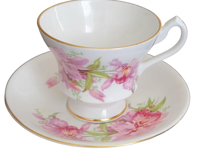 Vintage MCM 1960s Windsor Bone China Tea Cup and Saucer England Gold Trim