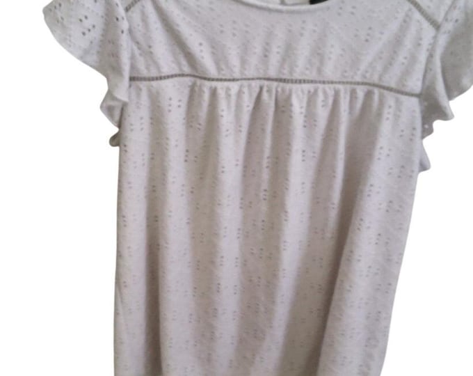 Adrianna Papell White Eyelet Top Size Med Retro Empire Babydoll Lined Cottage Fairy