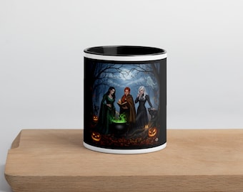 Witchy Halloween Coffee Mug: Trick or Treat, Black Handle & Inside
