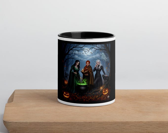 Witchy Halloween Coffee Mug: Trick or Treat, Black Handle & Inside