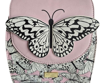 Luv Betsey by Betsey Johnson Pink & Black Butterfly Mini Backpack Gold Accents