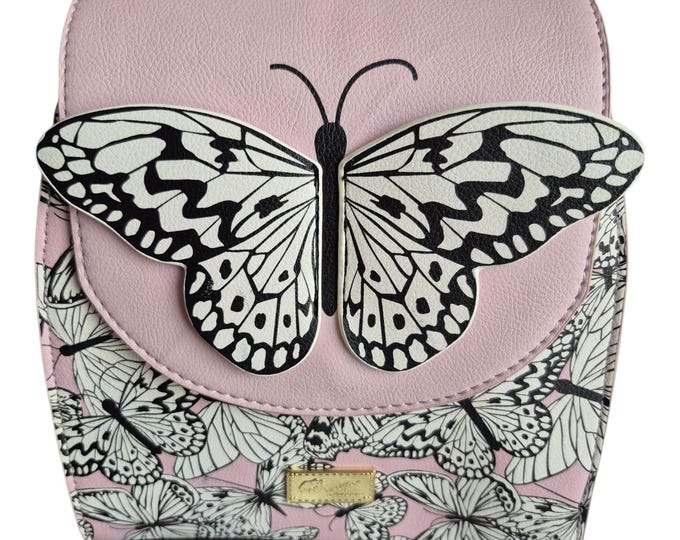 Luv Betsey by Betsey Johnson Pink & Black Butterfly Mini Backpack Gold Accents