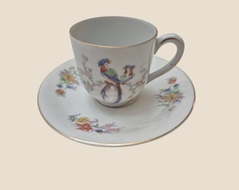 Carl Tielsch Altwasser Peasant Demitasse Cup Saucer White Gold Trim Wedding Set4