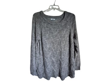 Sonoma Women's Sweater 2X – Gray Cable Knit Cotton Blend Y2K Oversize, Excellent
