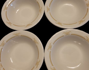 Vintage Shenango China PA USA Bowls – Restaurant Ware Heavy White with Gold Band – Set of 4