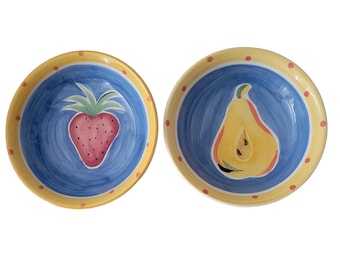 Hand Painted Strawberry & Pear Bowls - Hausenware Vintage Set