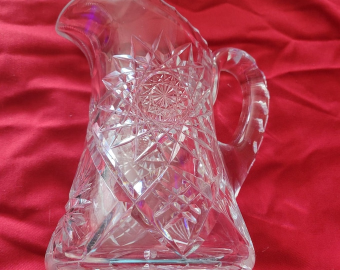 Vintage Lead Crystal Pitcher: Cut Glass Star Flower Pattern