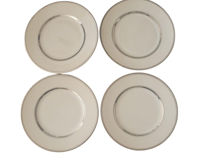 Rare Vintage China Dinner Plates - Atlas China - Set of 4 - Near Mint Condition with Silver Accent