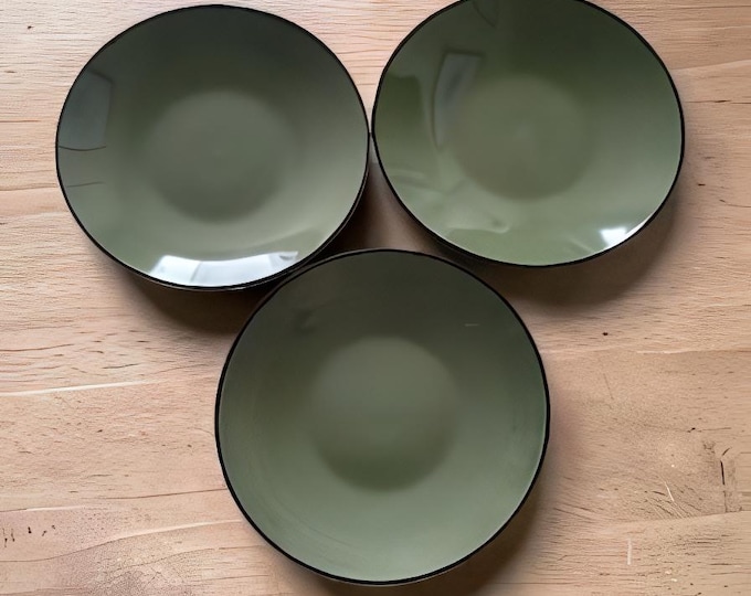 Thomson Pottery Soup Bowls Set of 3 8" Olive Green Stoneware Rustic Modern