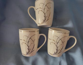 Celestial White by Noble Excellence Porcelain Coffee Mugs White Gold Set of 3