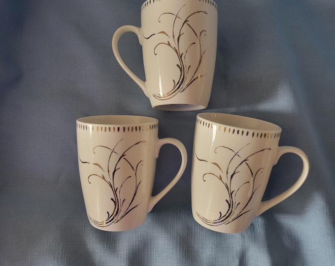 Celestial White by Noble Excellence Porcelain Coffee Mugs White Gold Set of 3