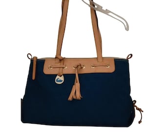 Dooney & Bourke Duck Vintage Navy Nylon Tote Bag Leather Trim Tassel Y2K