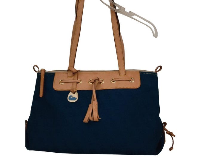 Dooney & Bourke Duck Vintage Navy Nylon Tote Bag Leather Trim Tassel Y2K