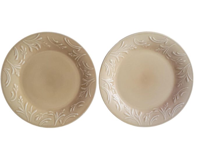 Vintage Libbey Yellow Dinner Plates: Embossed Wheat Trim, Set of 2