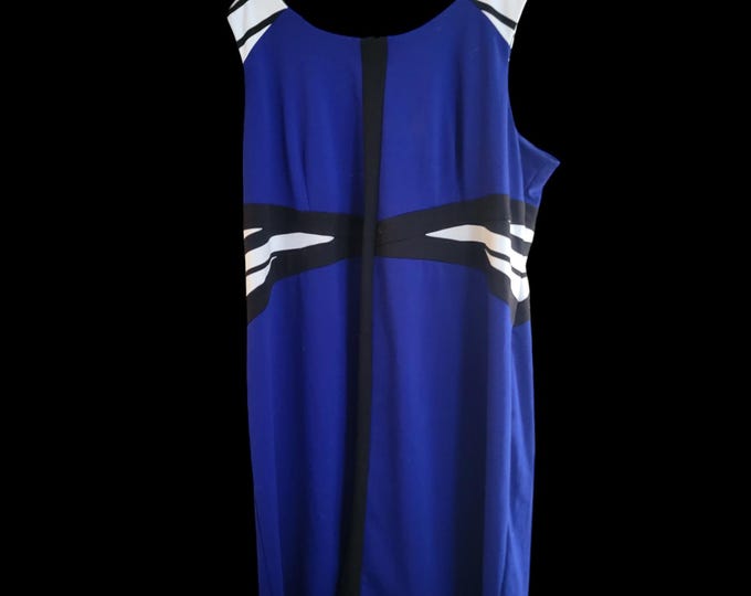 Catherines Plus 4x Dress Blue Black White Sleeveless Professional Knee Length