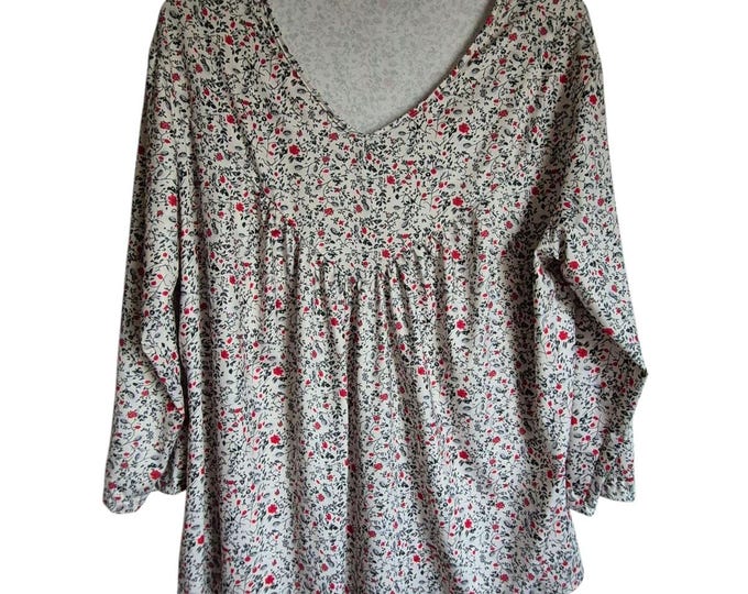 Women’s Clothing Plus Size  3X Babydoll Sleeve V-Neck Empire Waist Red Floral Silky Stretch Stylish