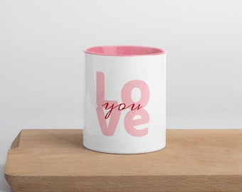 Love You Coffee Mug – Pink Ceramic Cup, Romantic Gift