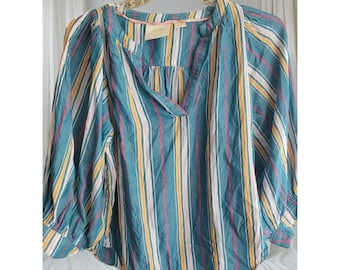 Maeve Women Blouse Size XSmall Multicolored striped Balloon Sleeves V neck
