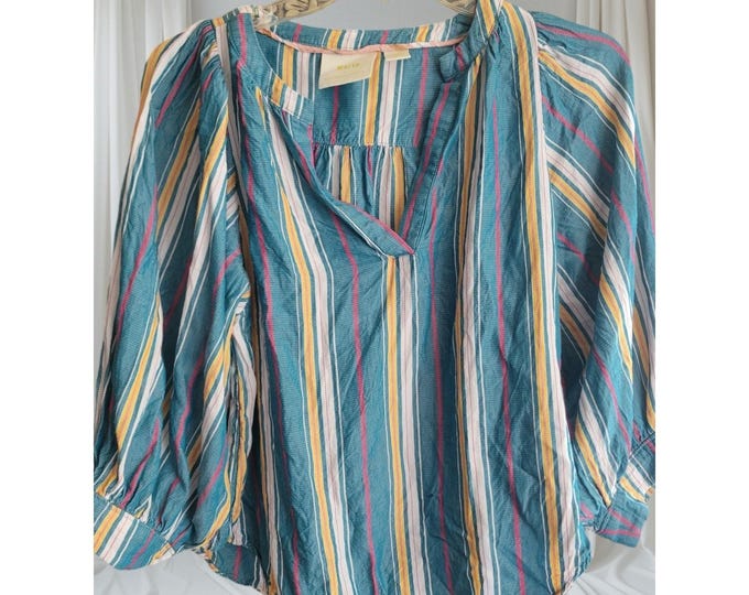 Maeve Women Blouse Size XSmall Multicolored striped Balloon Sleeves V neck