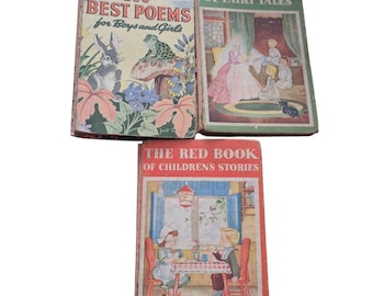 Vintage 1930s 1940s Children’s Books Lot Fairy Tales Poems Red Green Book