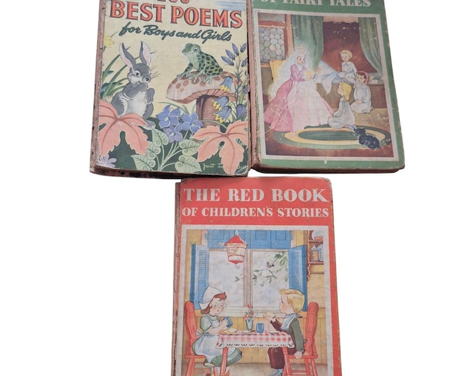 Vintage 1930s 1940s Children’s Books Lot Fairy Tales Poems Red Green Book
