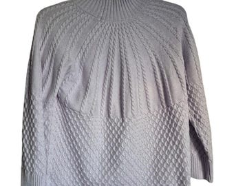 Rafaella Cable Knit Sweater: Off-White, Oversized, Y2K Style (Size L)
