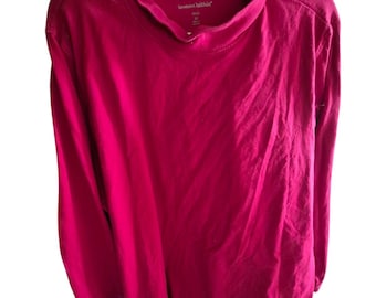 Women Within Red Cotton Top Plus Size 3X (30-32) Long Sleeve Tunic Side Slits
