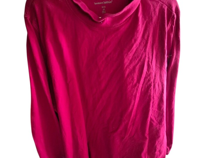 Women Within Red Cotton Top Plus Size 3X (30-32) Long Sleeve Tunic Side Slits